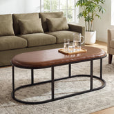 Oval Faux Leather Coffee Table, 55.12" Upholstered Center Table with Metal Base 3