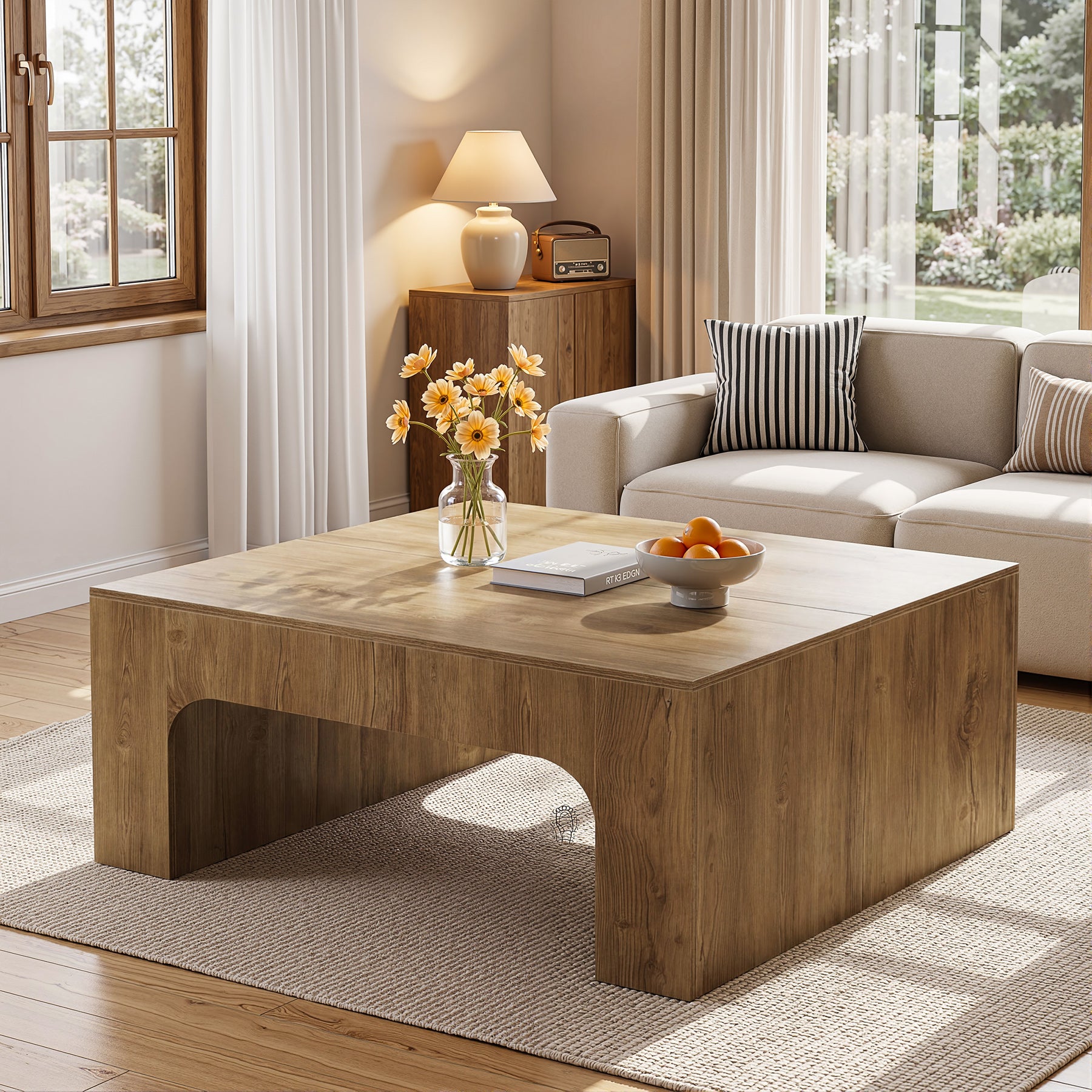 Tribesigns 39" Square Coffee Table, Wooden Farmhouse Center Table for Living Room