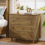 Nightstand with 3 Drawers, 31.5" Oversized Bedside Table with Mental Handles