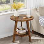 Solid Wood Round End Table, Farmhouse Sofa Side Table with Storage Shelf Tribesigns