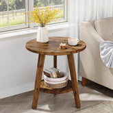 Solid Wood Round End Table, Farmhouse Sofa Side Table with Storage Shelf Tribesigns 3