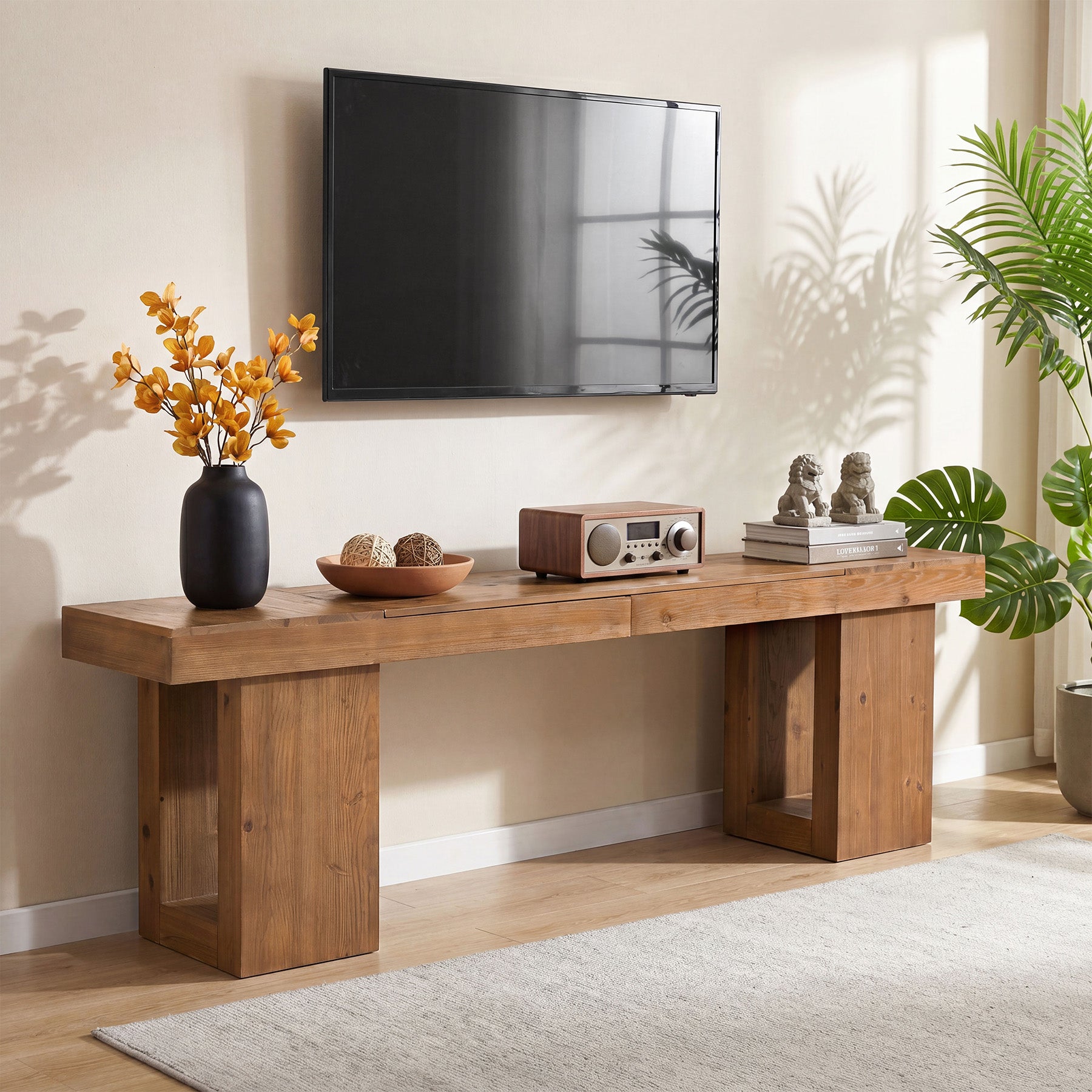 82" Extra Long TV Stand, Solid Wood Media TV Console for up to 80-Inch TVs