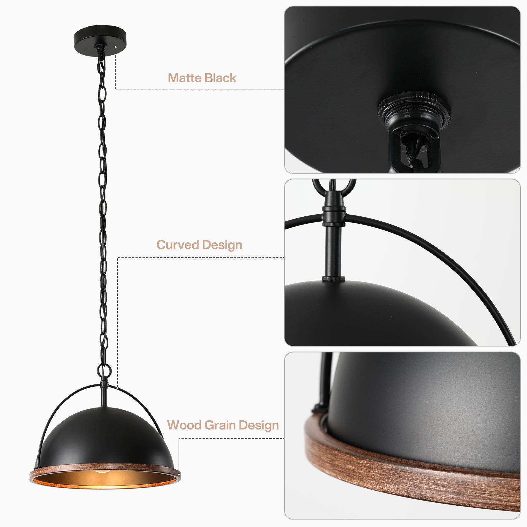 13" Pendant Lights, 1-Light Industrial Ceiling Lights With Adjustable Height