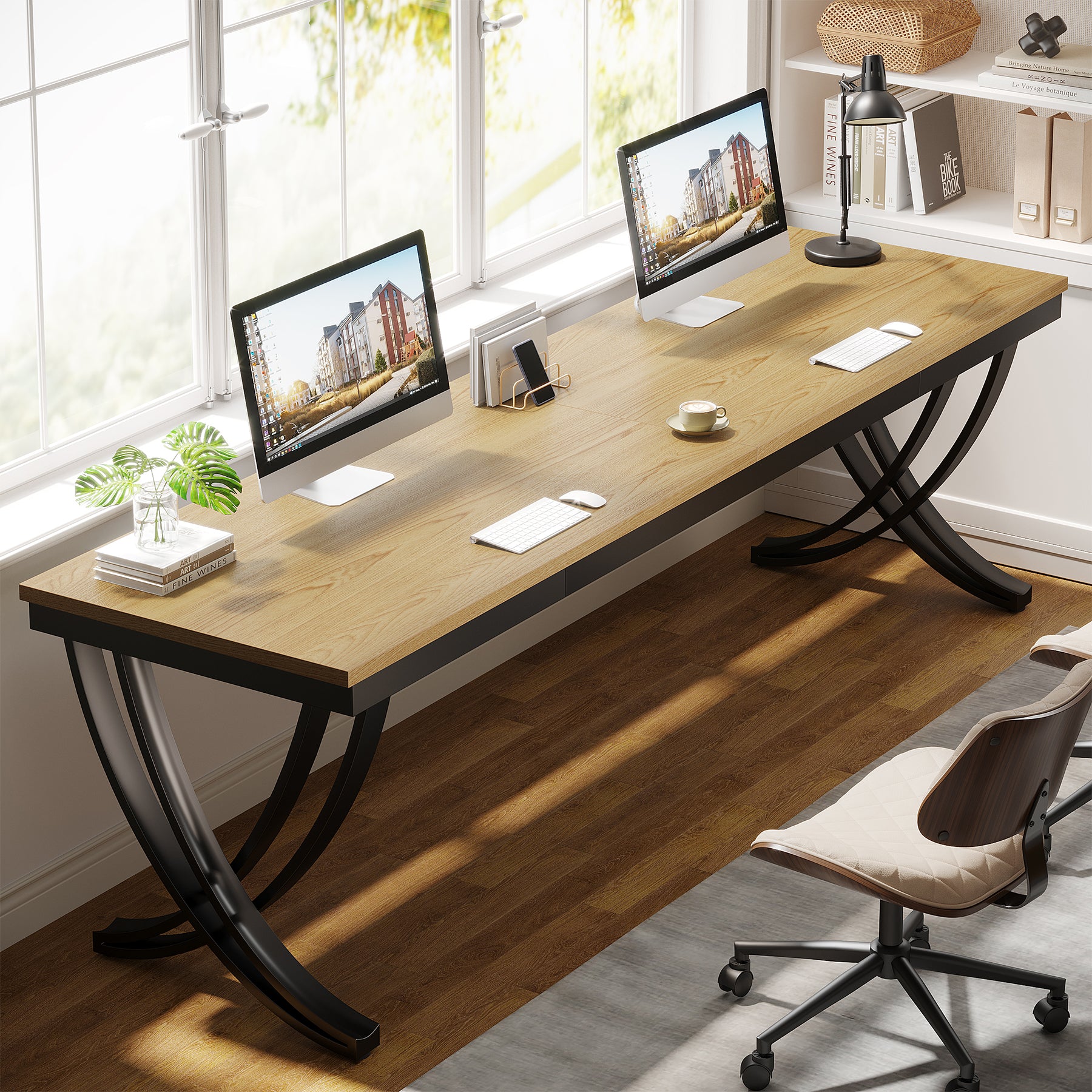 78.74" Two Person Desk Industrial Double Computer Desk with Metal Frame