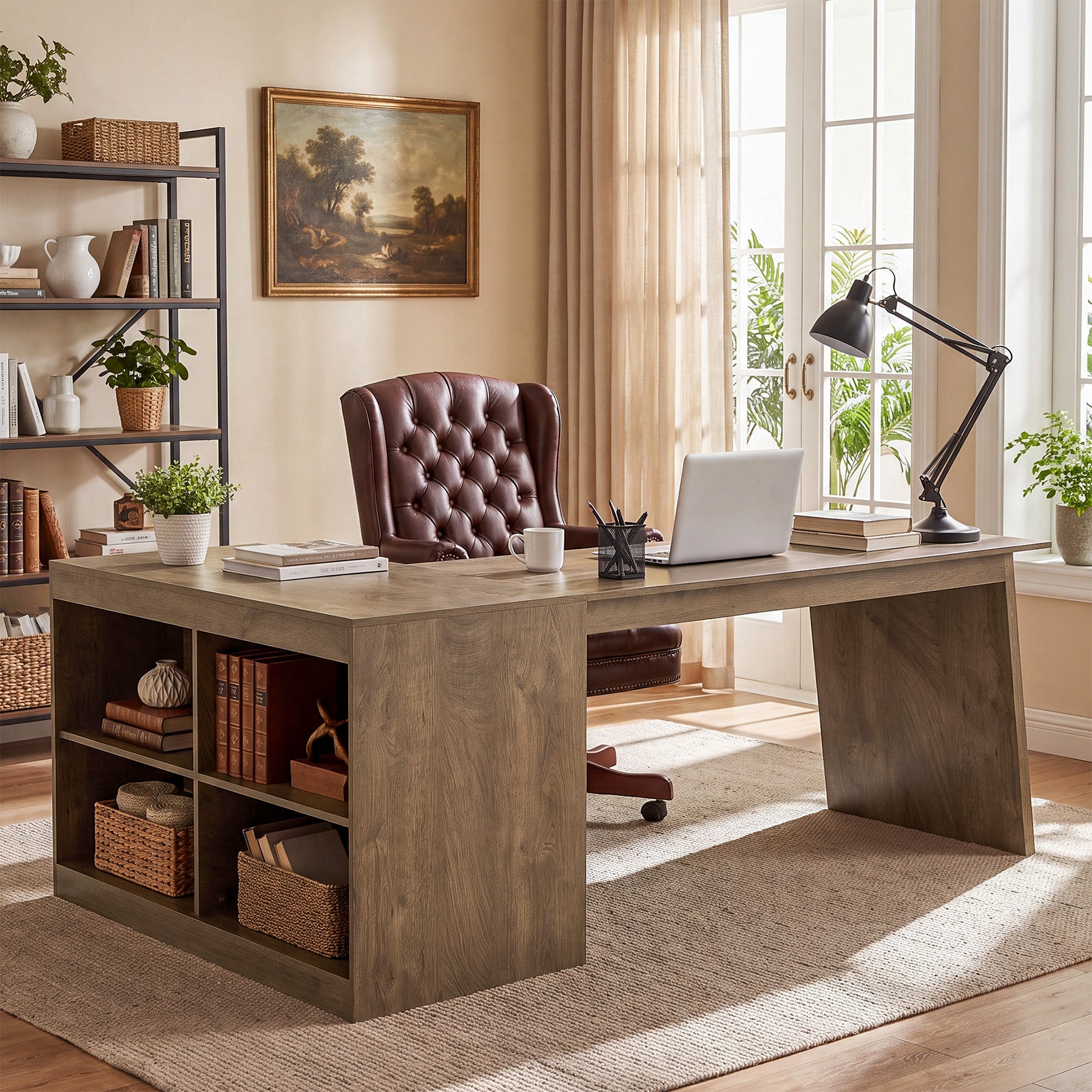 L-Shaped Desk, 66" Computer Desk with Shelves and Storage Cabinet for Home Office
