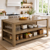 63" Kitchen Island, 2-Tier Counter Height Bar Table with Storage for Kitchen, Dining Room 3