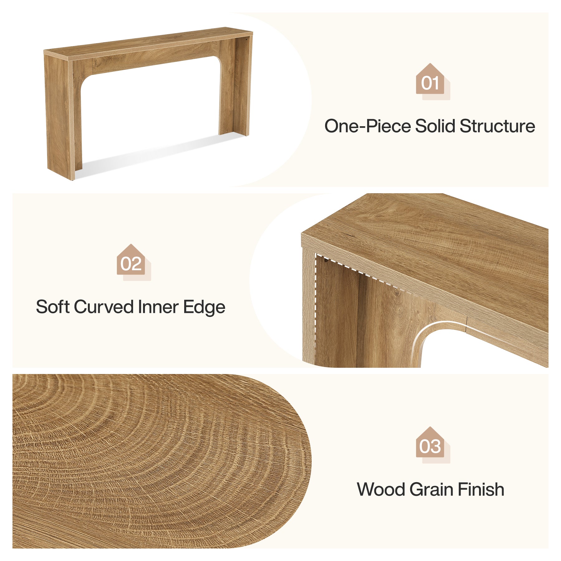 63" Narrow Console Table, Modern Minimalist Wood Entryway Table with Sturdy Base for Hallway & Behind Sofa