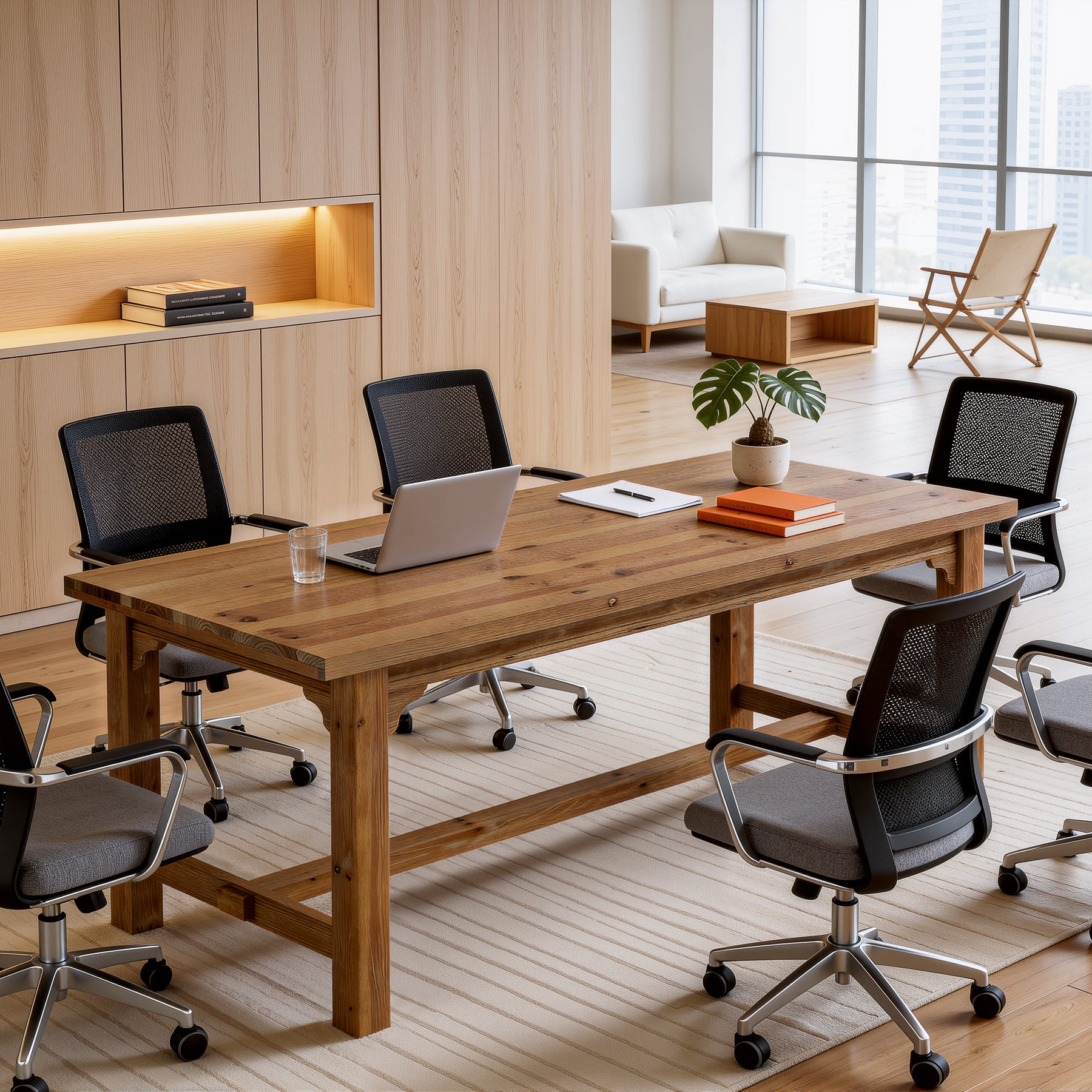 Solid Wood Executive Desk, 63" Computer Desk with Foot Bar for Home Office