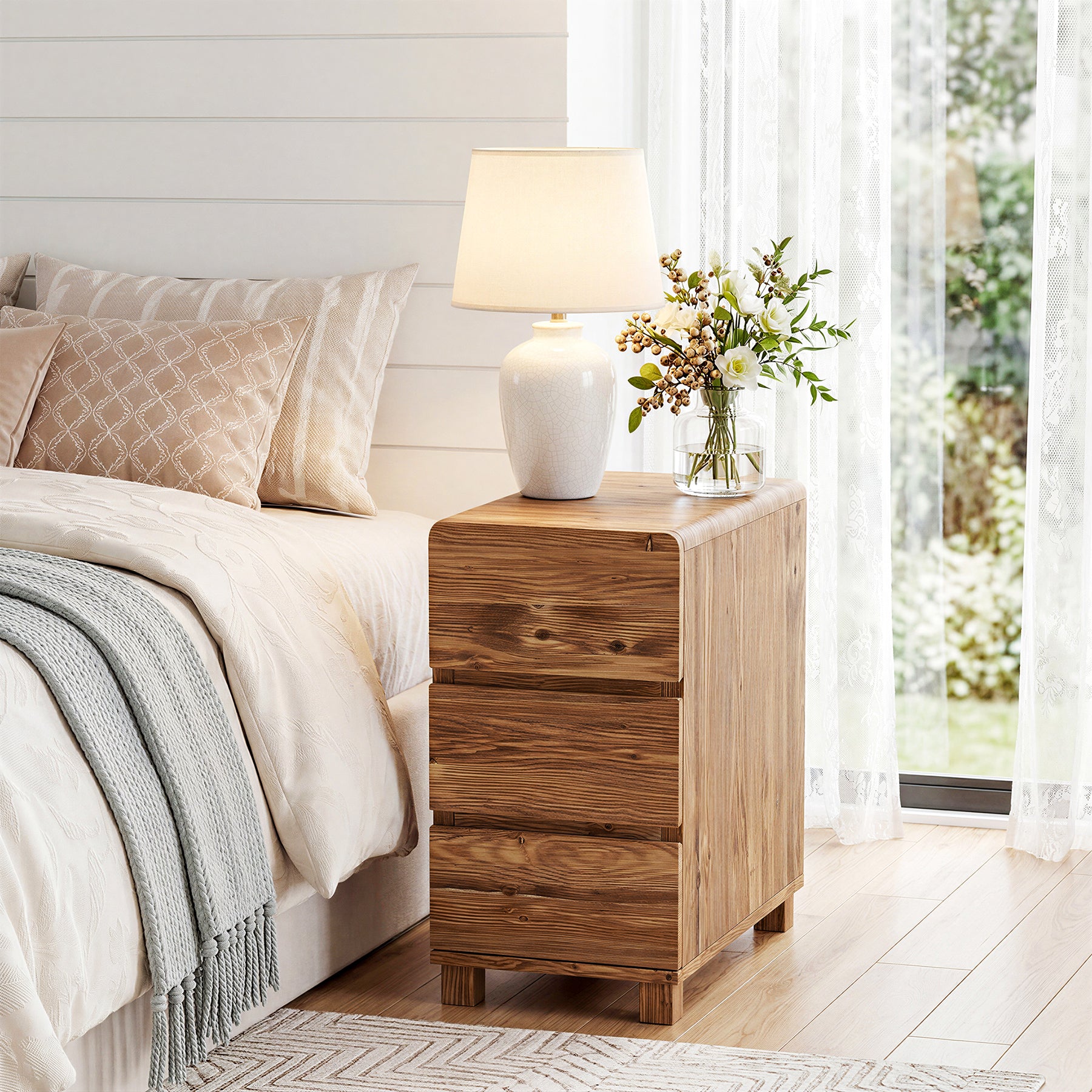 Tribesigns 3-Drawer Nightstand, Solid Wood Bedside Table for Bedroom