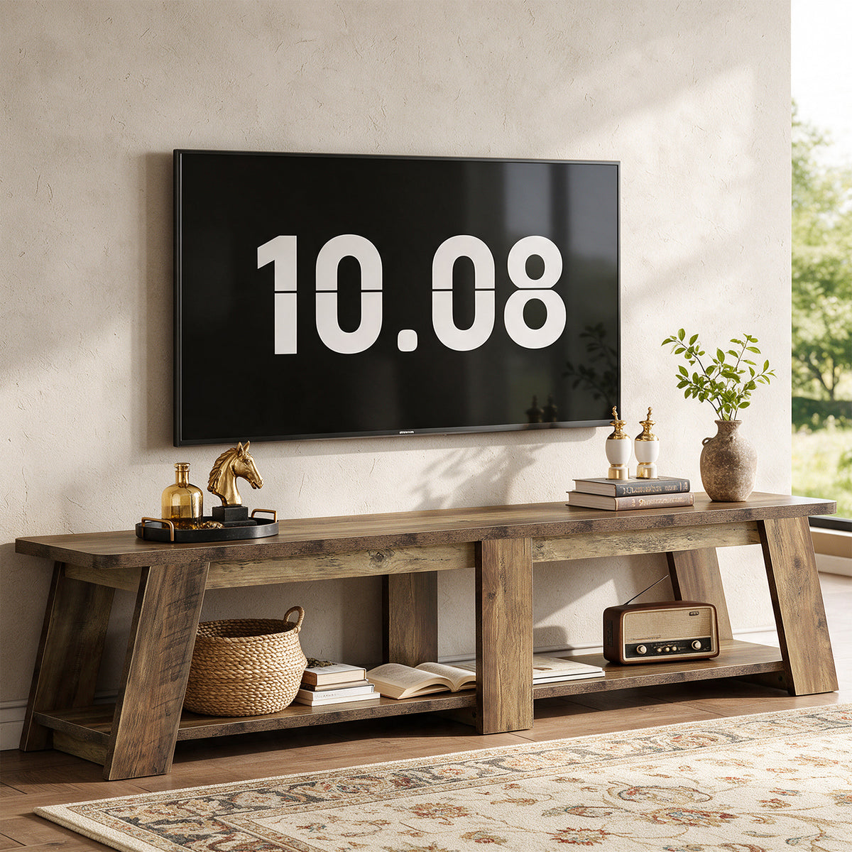 71" TV Stand for Up to 80" TVs, 2-Tier Entertainment Center with Trapezoid-Style Frame for Living Room