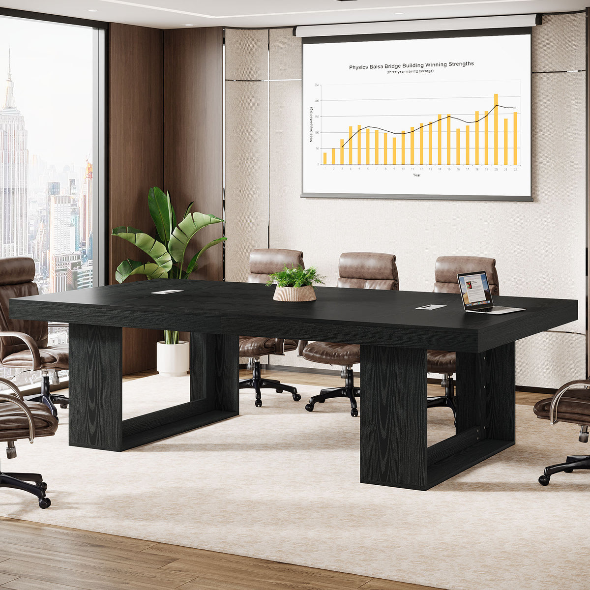 8FT Conference Table, 94.5" Meeting Table with 2 Cable Grommet  for 8-10