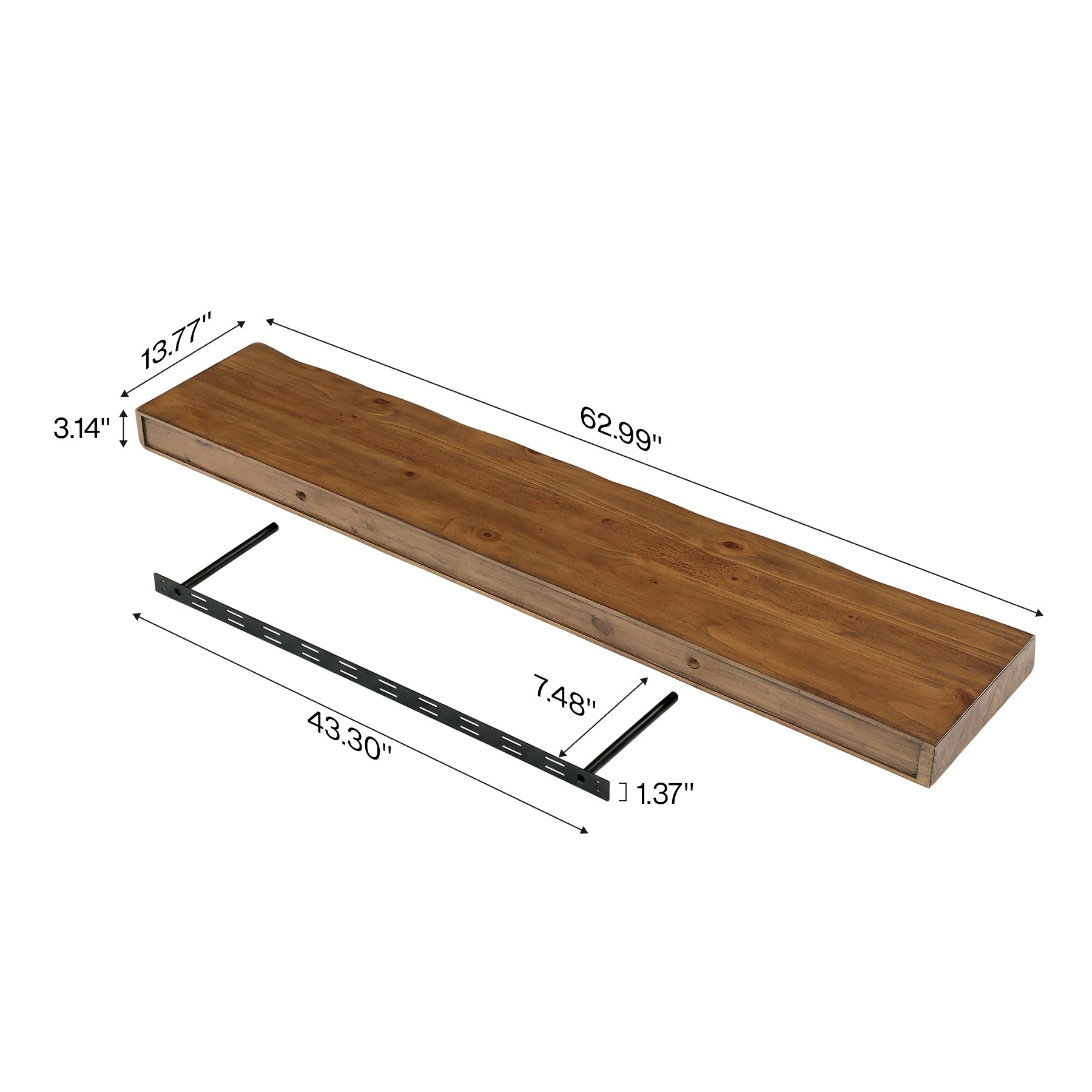 63" Solid Wood Floating Mantel Shelf with Live Edge, Rustic Fireplace Mantel & Wall Shelf for Living Room