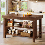 55" Wood Kitchen Island, 3-Tier Farmhouse Counter Height Coffee Bar