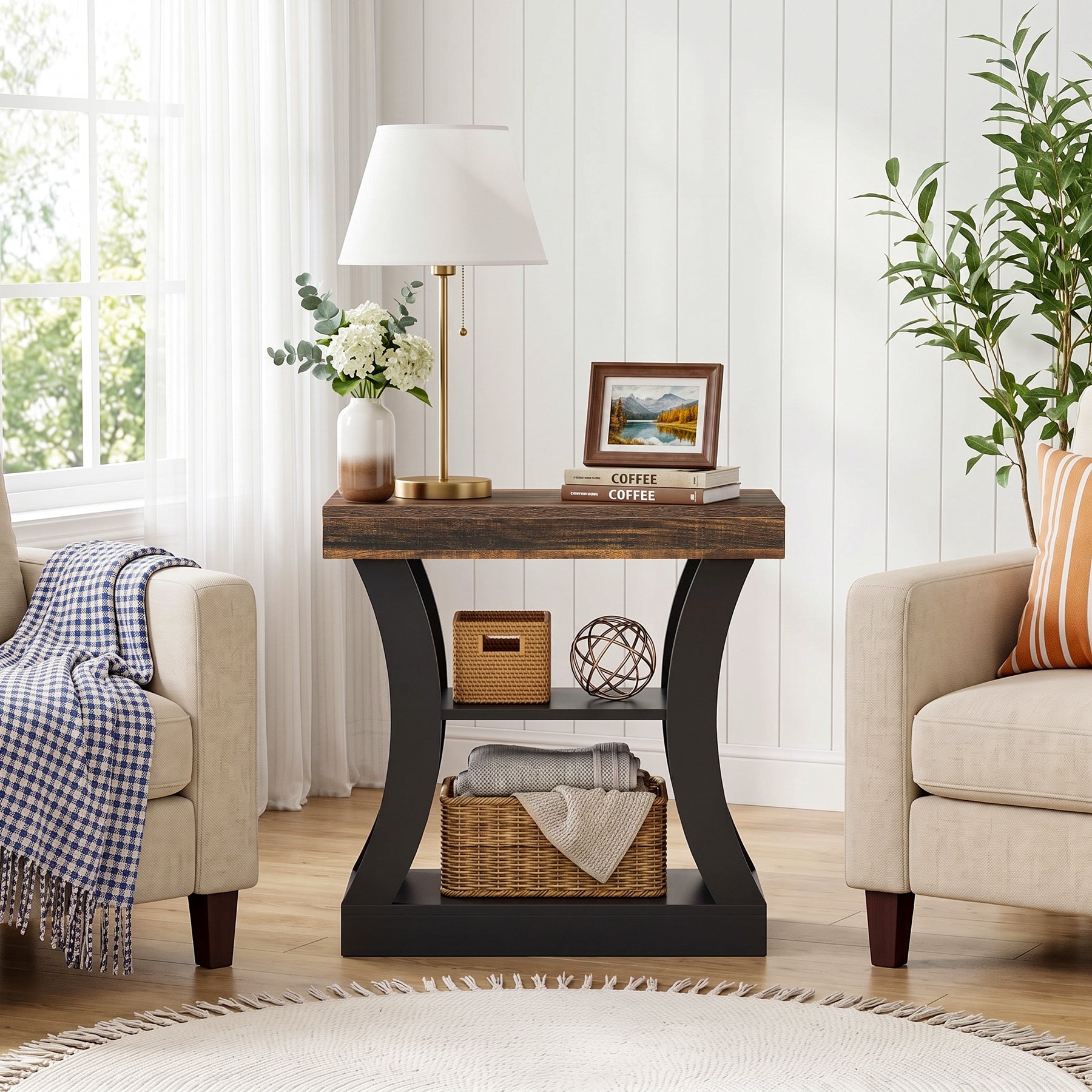 3-Tier End Table with Storage, 23.62" Modern Narrow Side Table for Living Room & Bedroom