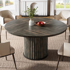 47" Round Dining Table, Wood Kitchen Table With Sturdy Fluted Metal Base