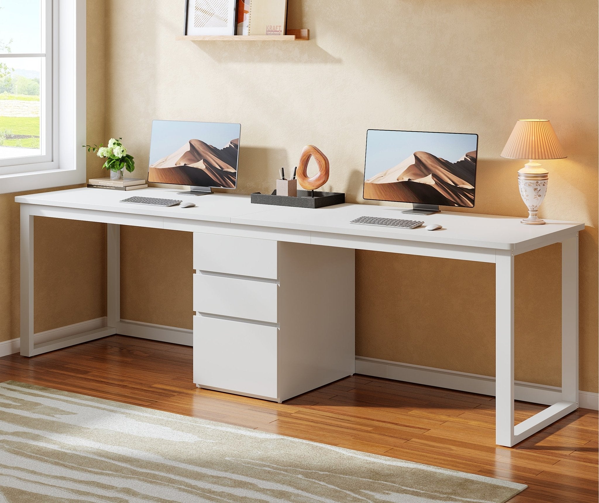 78.7" Two Person Desk, Modern Double Computer Office Desk with 3 Drawers