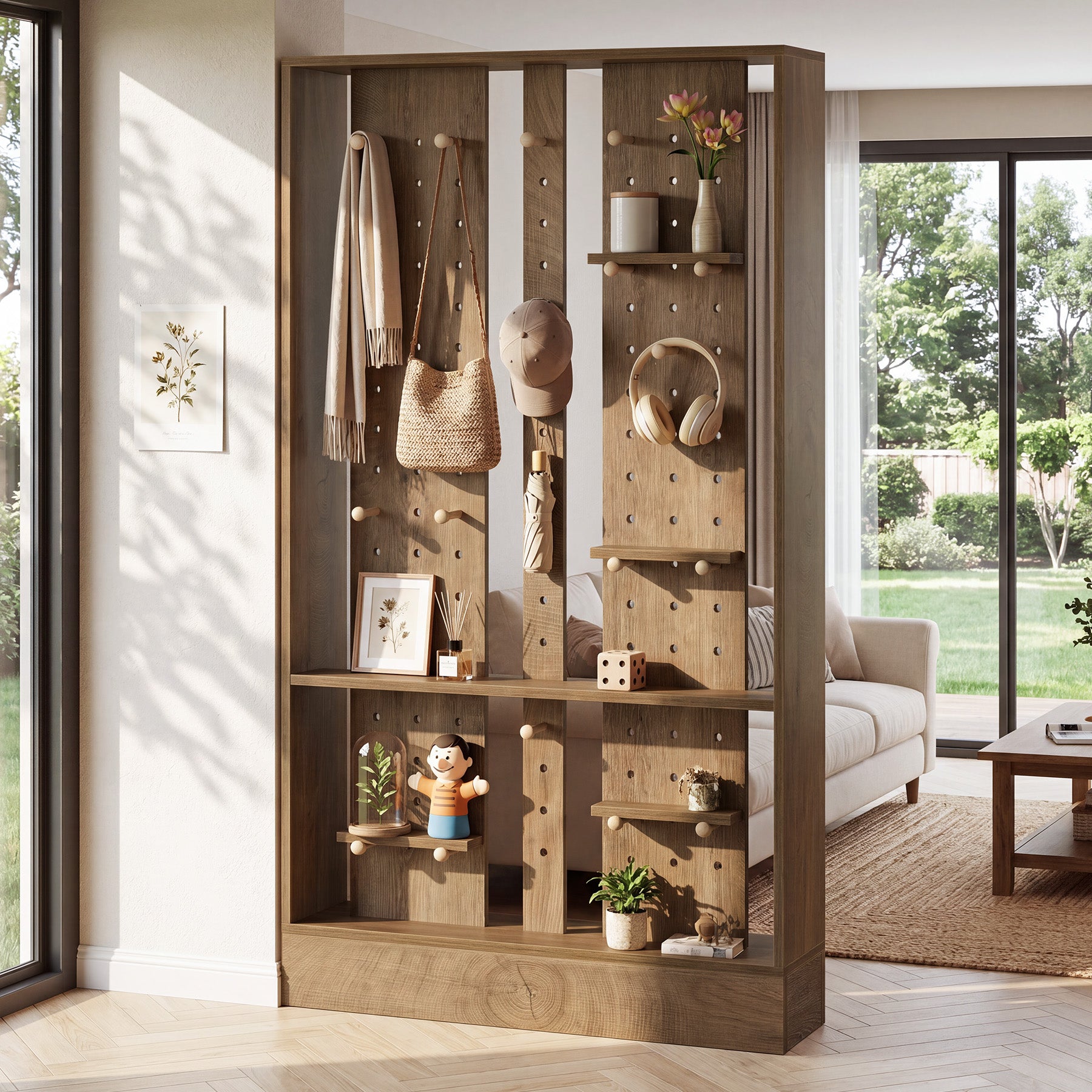 69.7" Wall Room Divider, Freestanding Privacy Screen with Removable Boards and 25 pcs Sticks