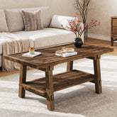 Solid Wood Coffee Table, 47" Rectangle Center Table with 2-Tier Shelves 3