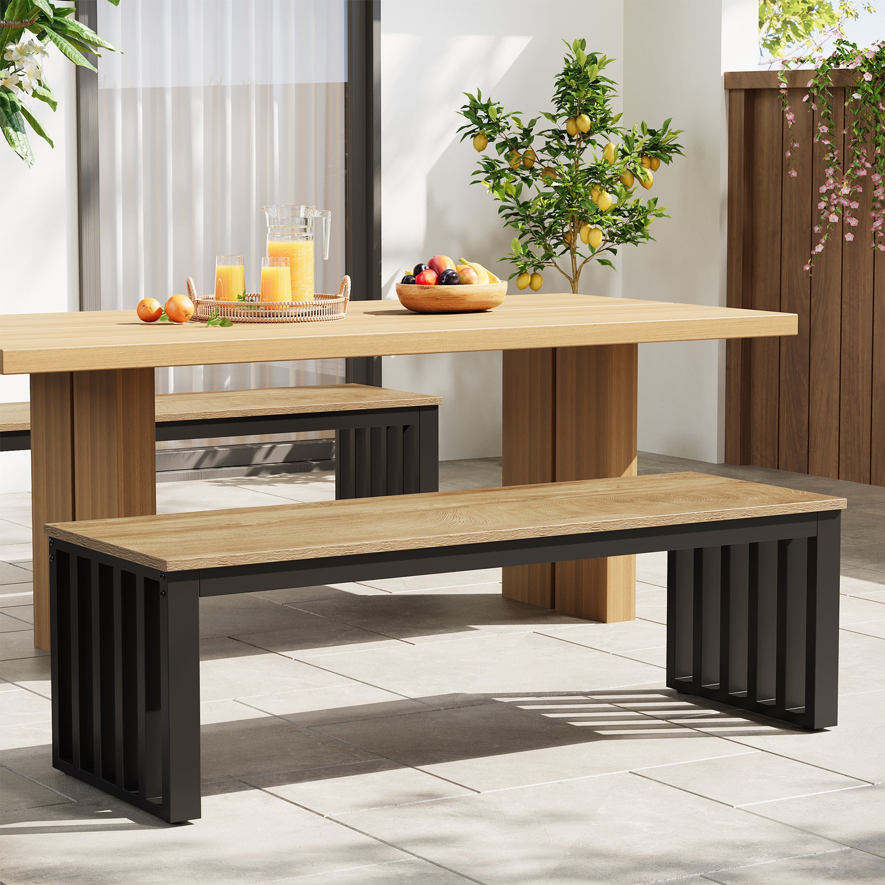 47" Kitchen Bench, Industrial Dining Room Bench with Metal Frame