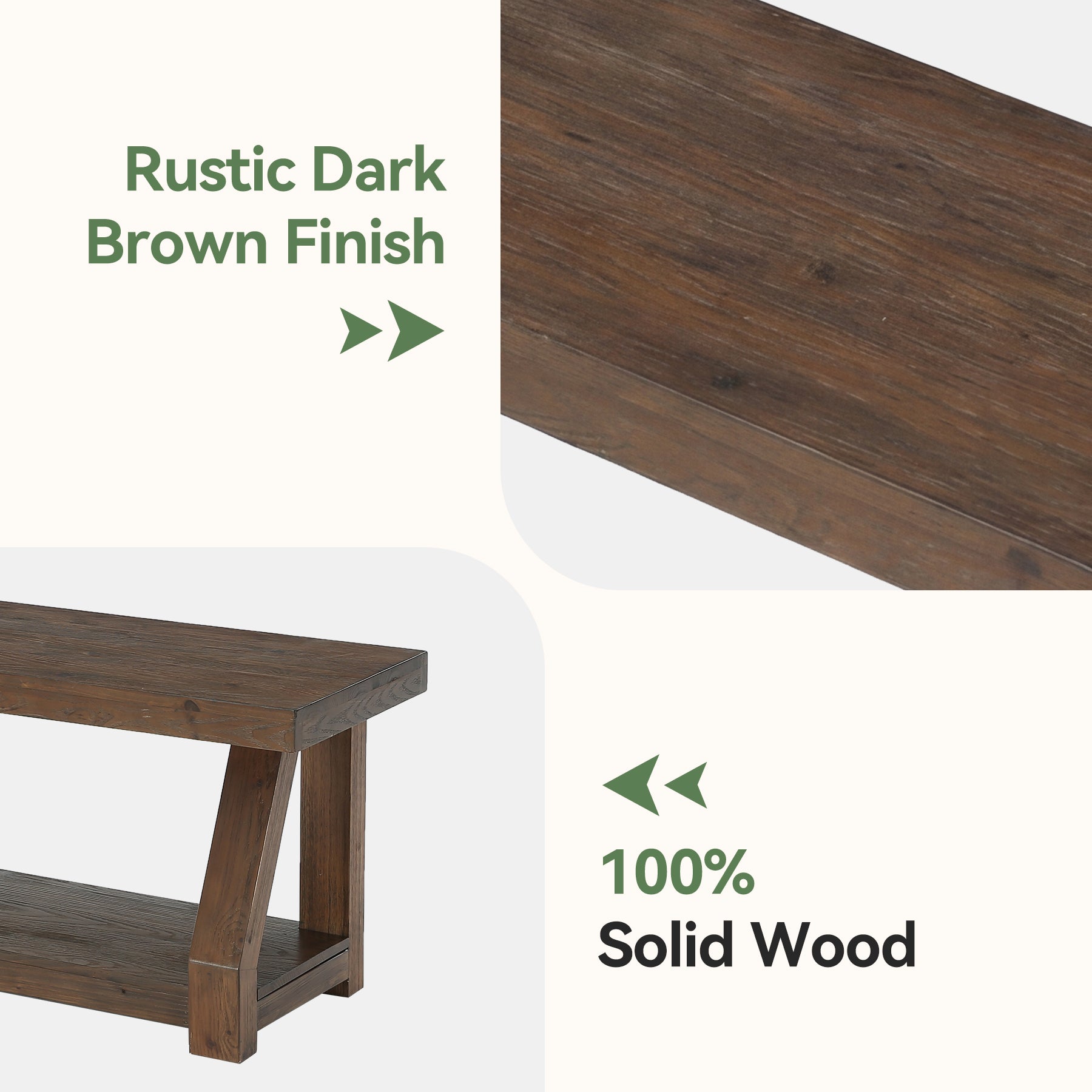 63" Solid Wood Entryway Bench with Shoe Storage, 2-Tier Rustic Shoe Bench for Hallway, Living Room & Bedroom