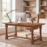 Solid Wood Executive Desk, 63" Rectangular Computer Desk with Trestle Base for Home Office 3