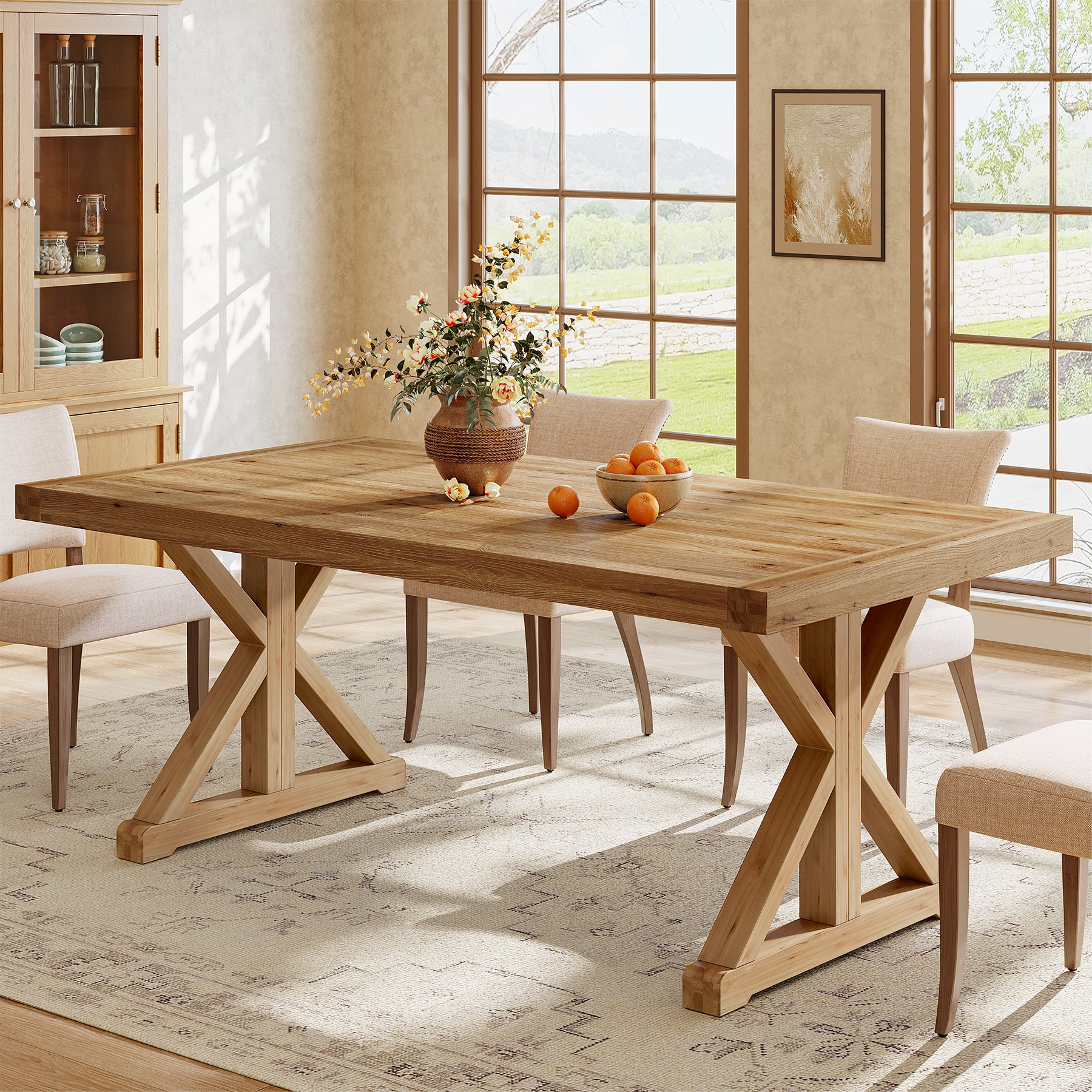 63" Solid Wood Dining Table, Rectangular Kitchen Table for 4-6