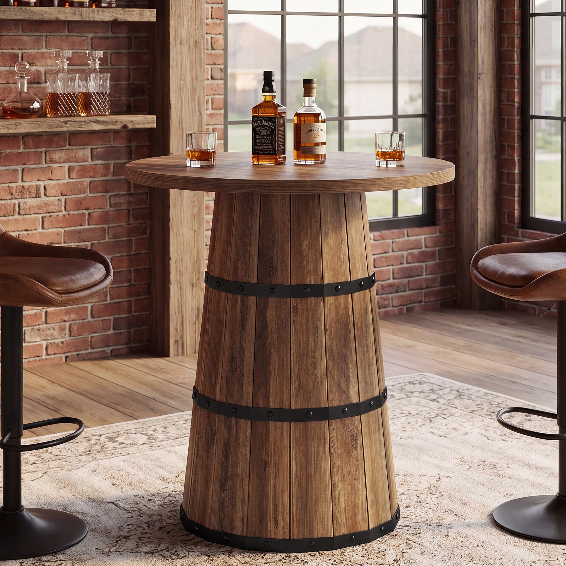 31.5" Round Bar Table, Farmhouse Pub Height Table with Barrel Base for Home Bar, Kitchen
