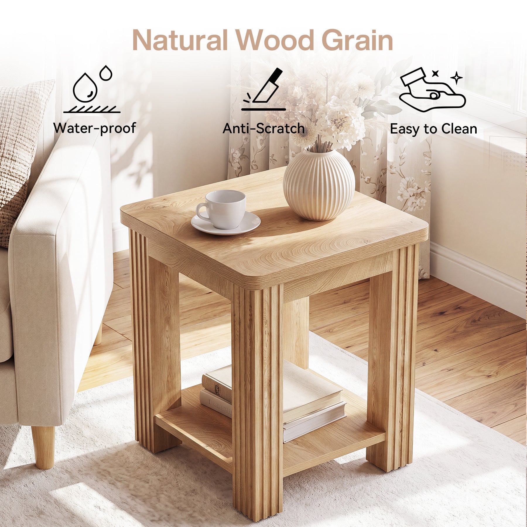 19.7" Square End Table with Storage, Farmhouse Side Table for Living Room, Bedroom