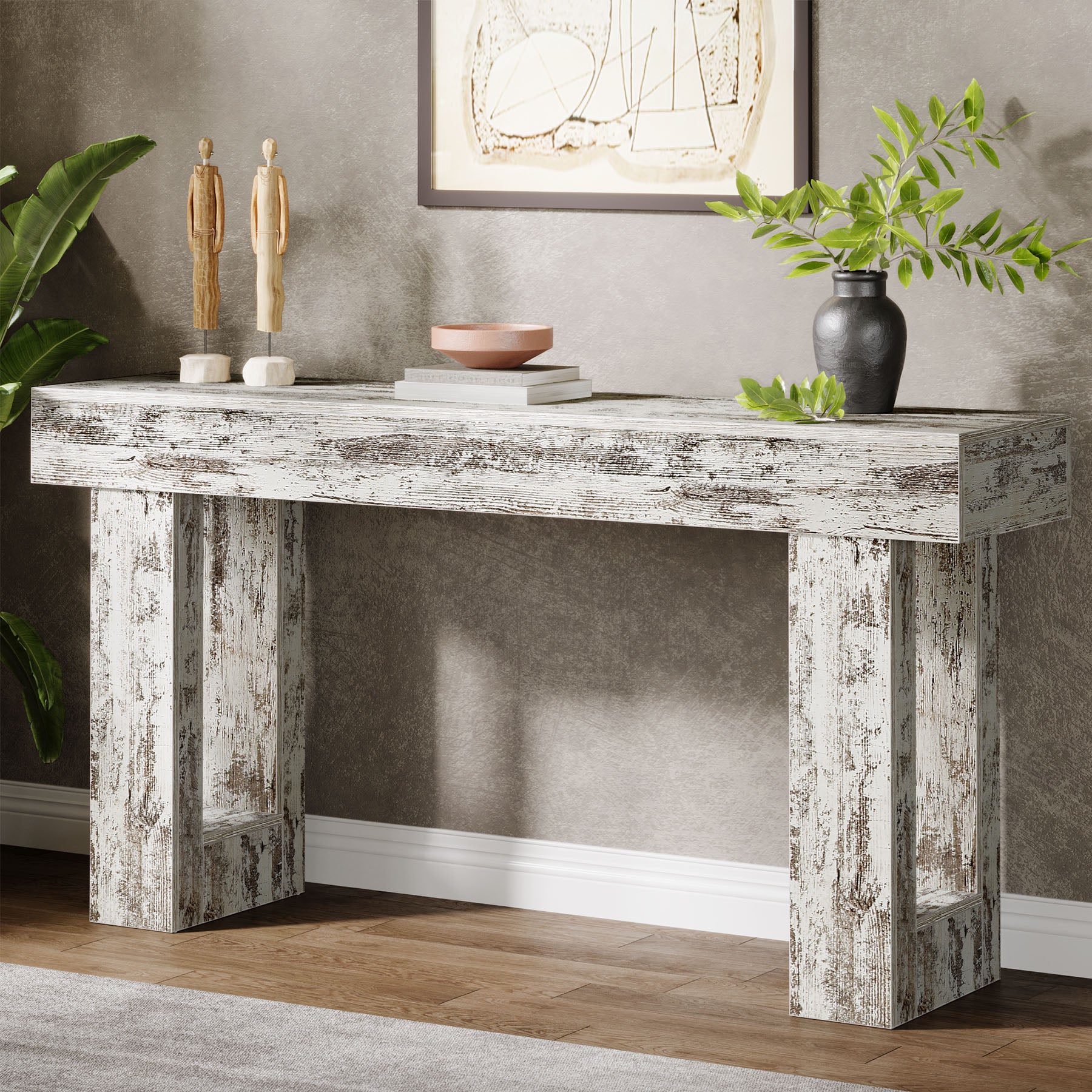 Wooden Sofa Table, 63-Inch Console Table  For Entryway