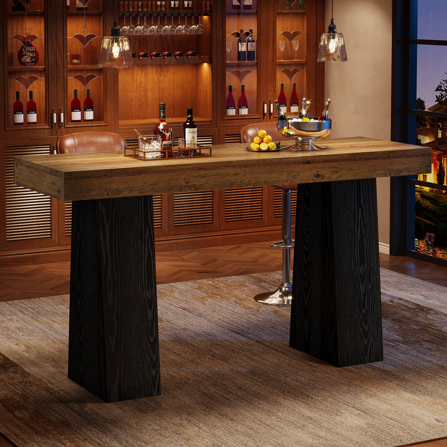 63" Bar Table, Rectangular Counter Height Pub Table with Thickened Tabletop
