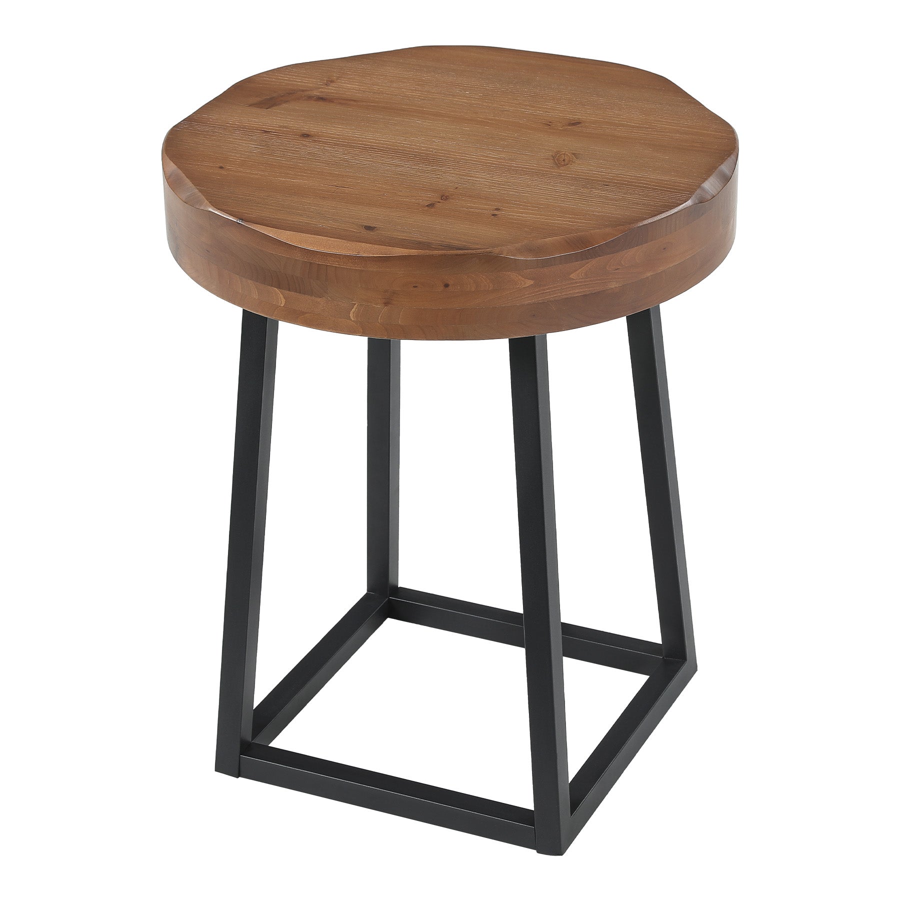 19.69" Solid Wood Round End Table, Live Edge Side Table with Metal Base for Living Room