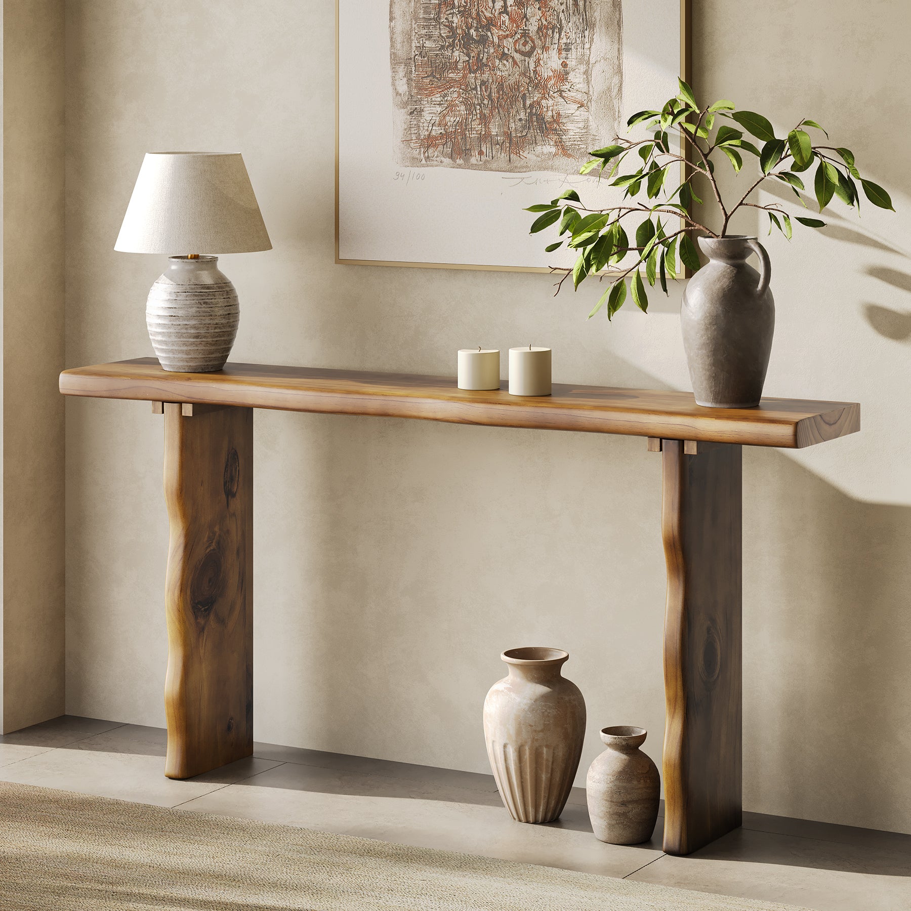 63" Solid Wood Console Table, Farmhouse Narrow Sofa & Entryway Table for Behind Couch or Hallway