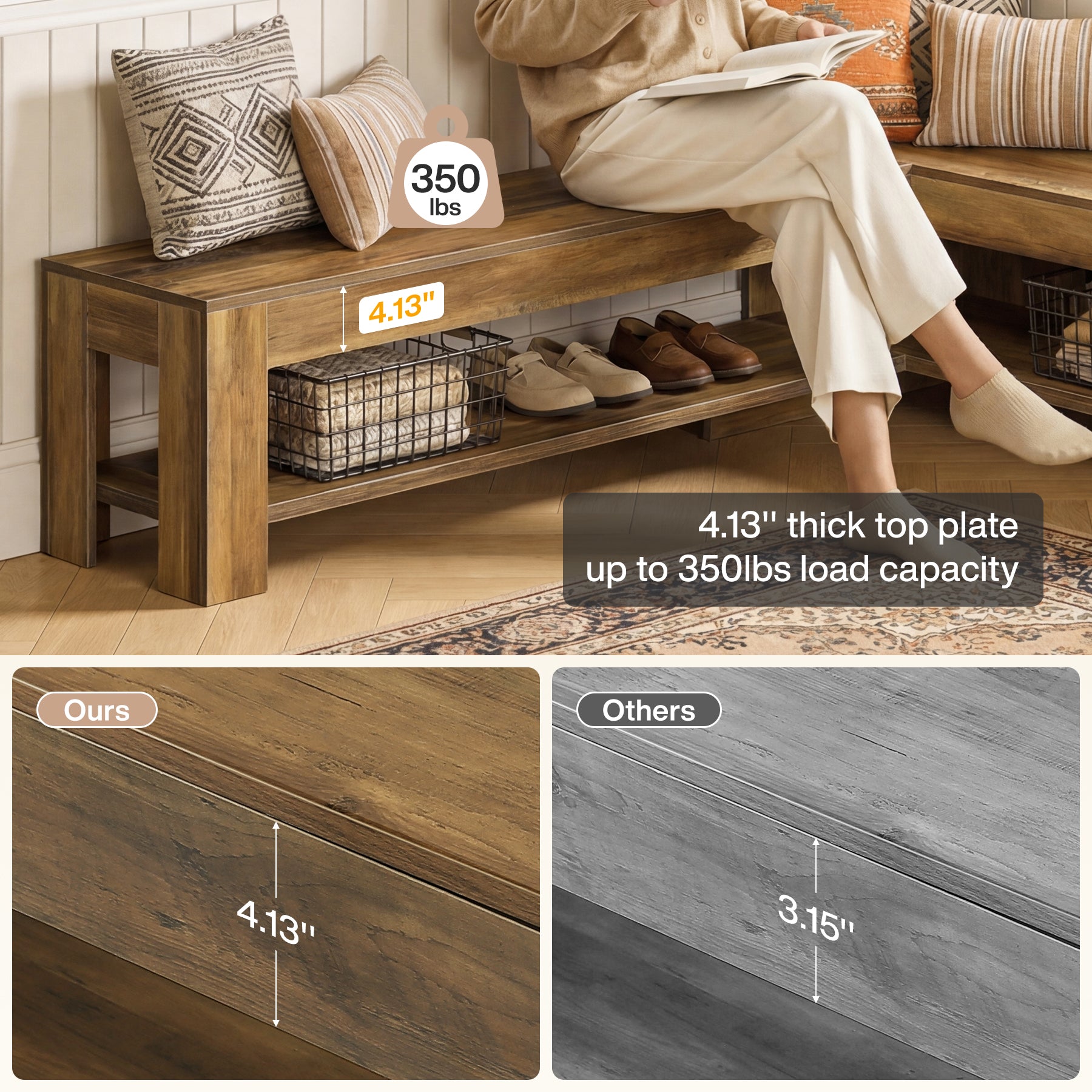 L-Shaped Bench, Corner Dining Nook Bench with Storage Shelf for Kitchen, Living Room