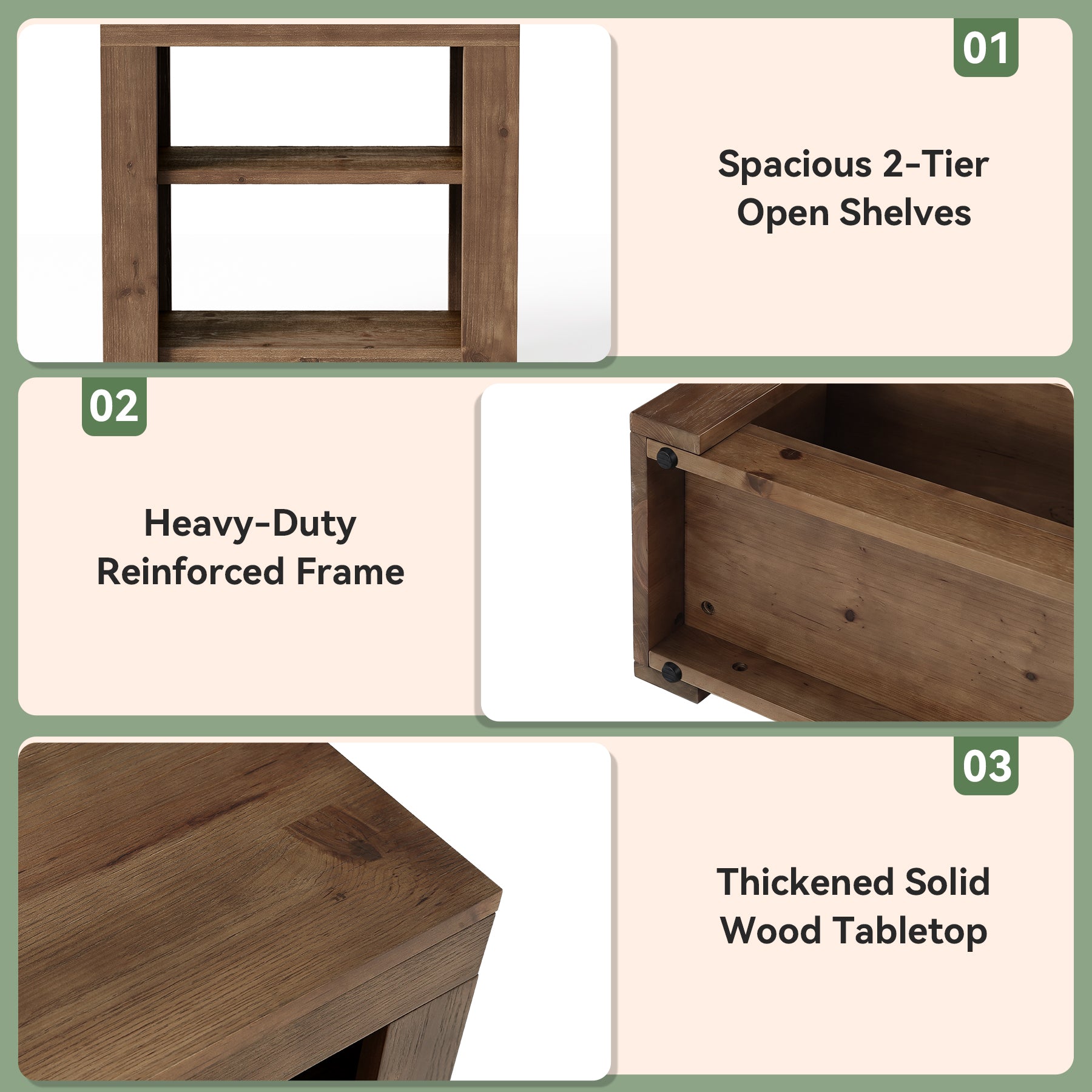 23.62" Solid Wood Nightstand, Rectangle Bedside Table with Storage Shelf for Bedroom
