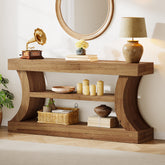 63" Farmhouse Console Table with Storage, Curved Entryway Sofa Table & TV Console with 3-Tier Shelves 3
