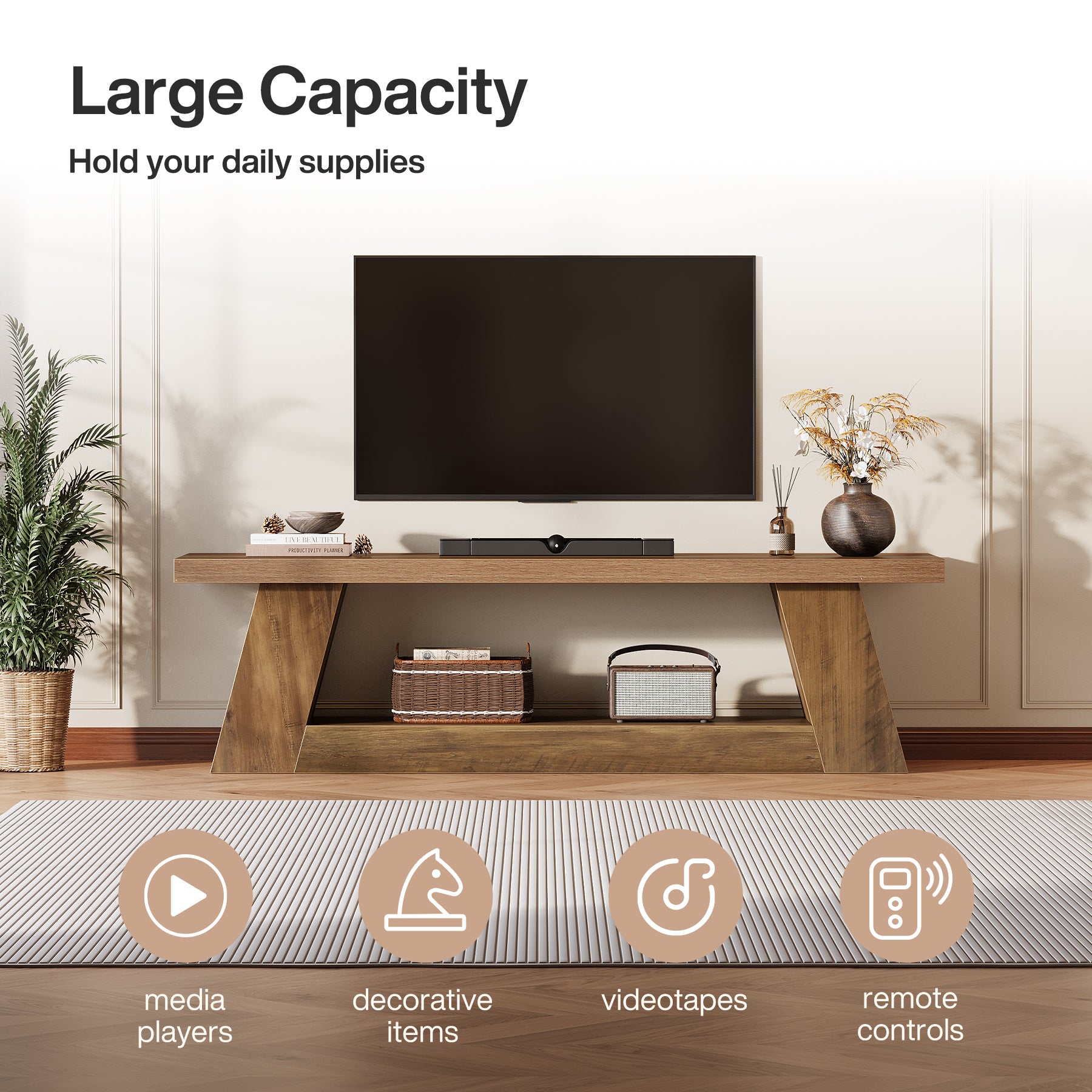 63" TV Stand for  UP to 75" TVs, Media TV Console with Storage Shelves