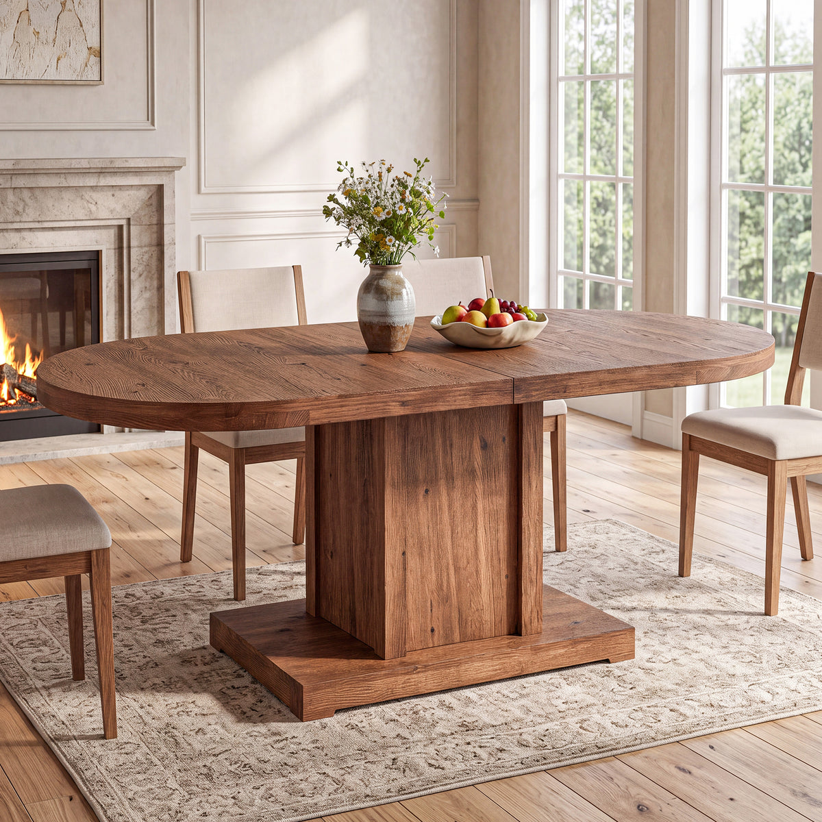 63" Oval Farmhouse Solid Wood Dining Table for 4-6, Sturdy 400 lb Kitchen Table