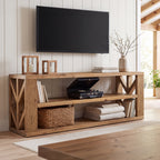 3-Tier Solid Wood TV Stand for TVs up to 55", Entertainment Center with Open Shelf for Living Room