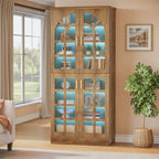 69" Storage Cabinet, Modern Bookcase with Doors and LED Lights