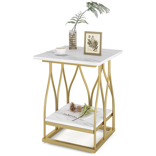 End Table, 2-Tier Square Side Table, Faux Marble Coffee Table Tribesigns