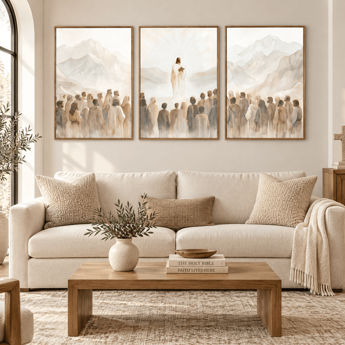 3-Piece Christian Mountain Wall Art, Framed Canvas Prints