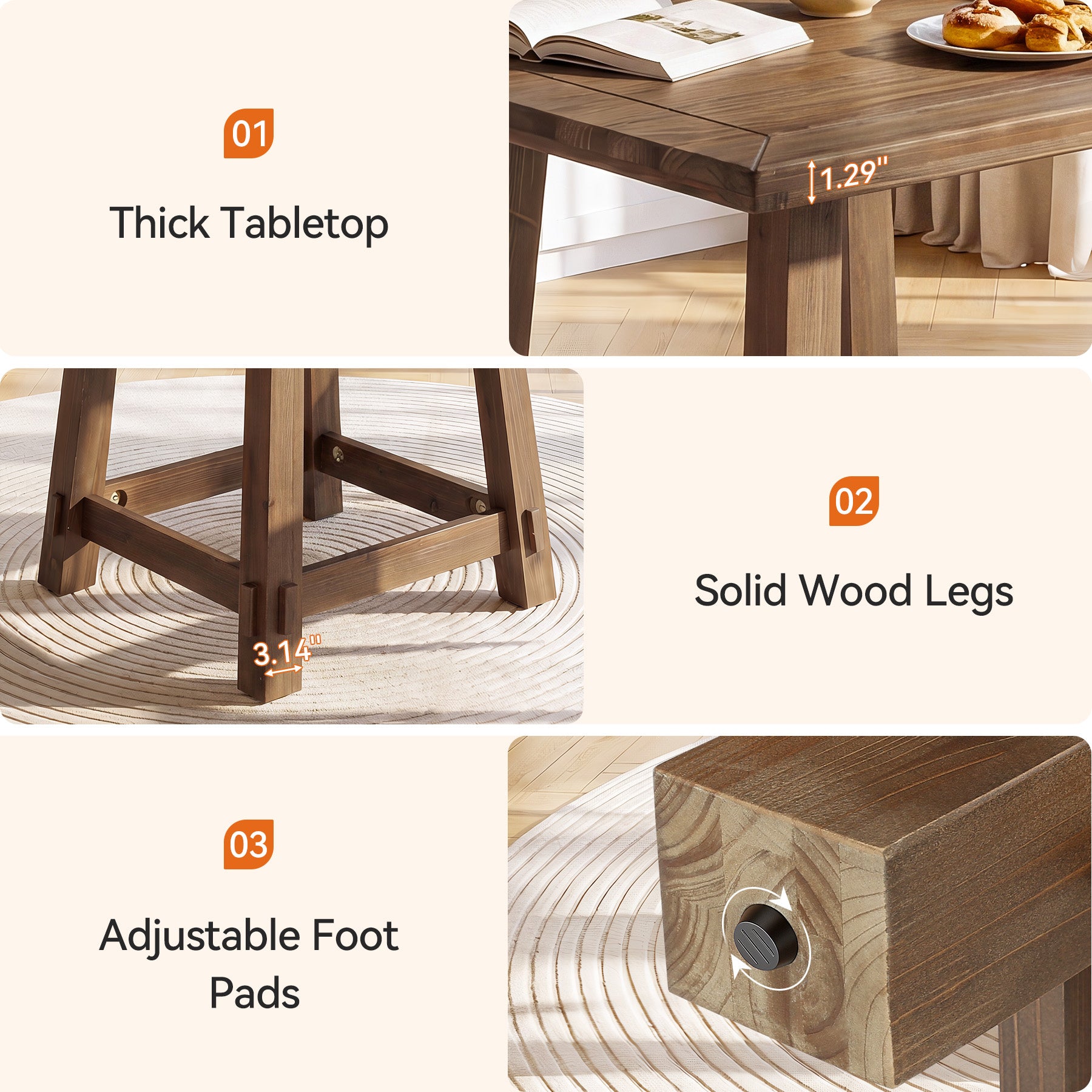 31.5" Solid Wood Dining Table for 4, Small Square Kitchen Table for Dining Room