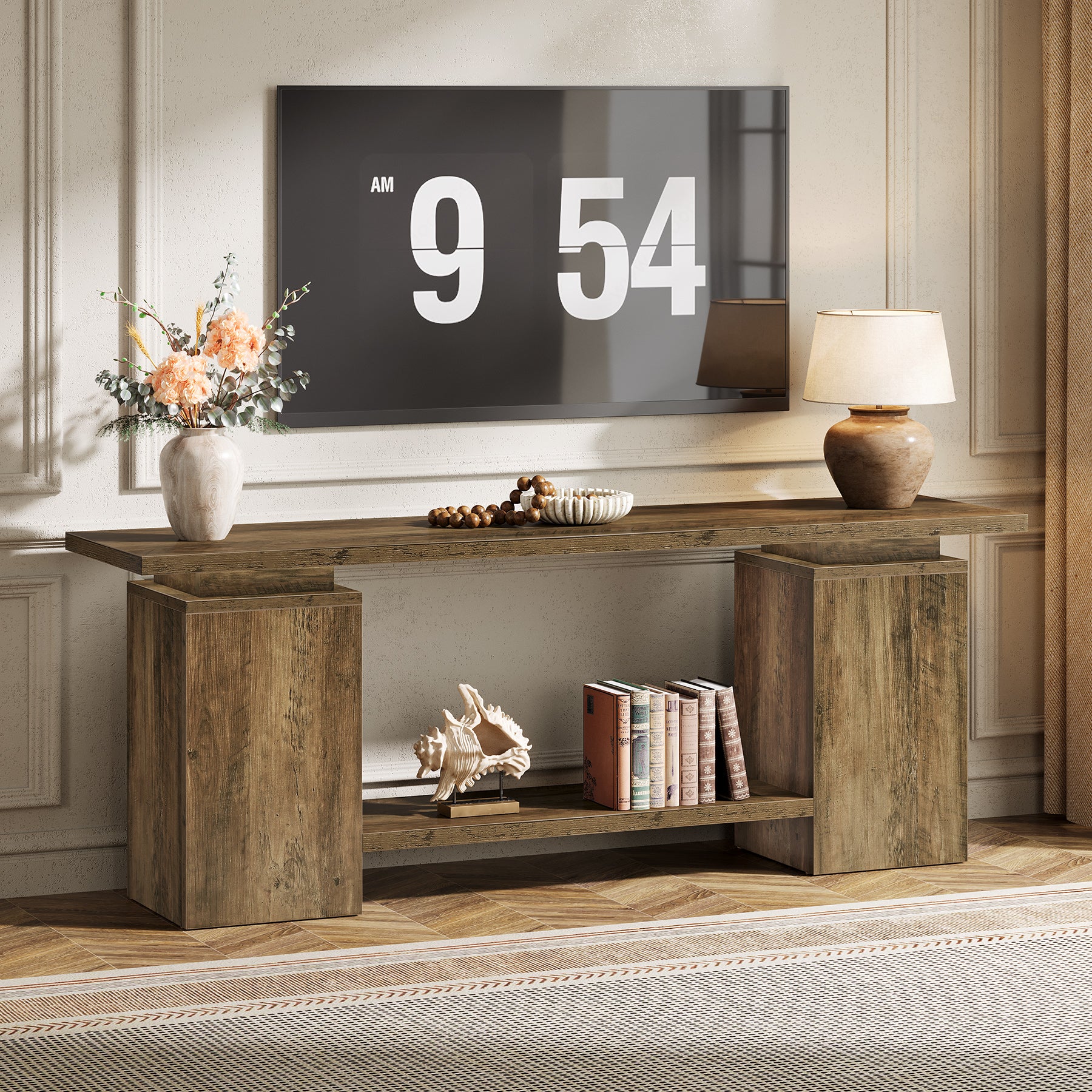 63" Farmhouse TV Stand for up to 65" TVs, Rustic Wood Media Console with Open Shelf, Heavy-Duty Entertainment Center