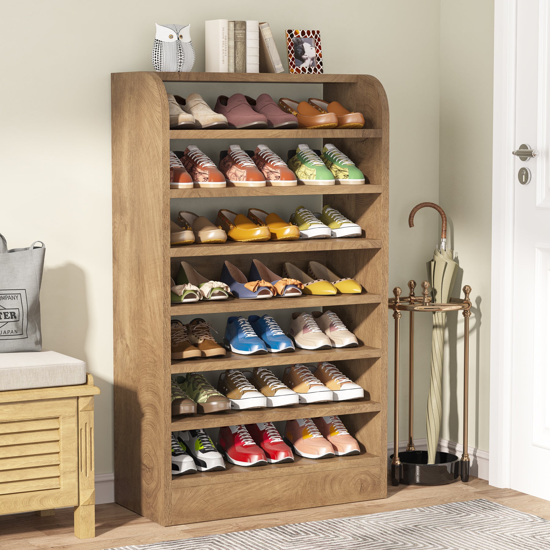 8-Tier Shoe Rack, Wooden Shoe Shelf Shoe Storage Cabinet