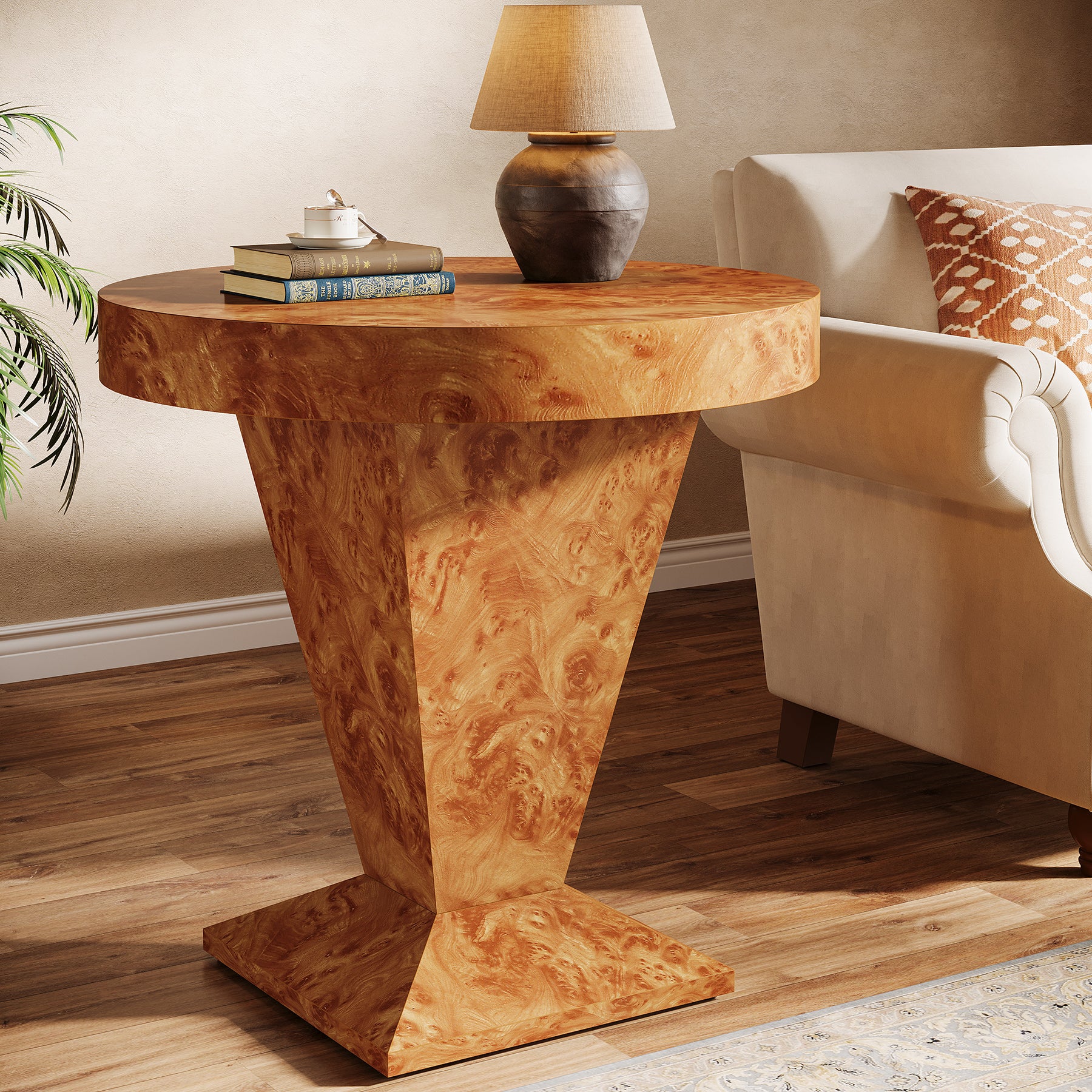 Round End Table, 23.62" Pedestal Accent  Side Table for Living Room, Bedroom
