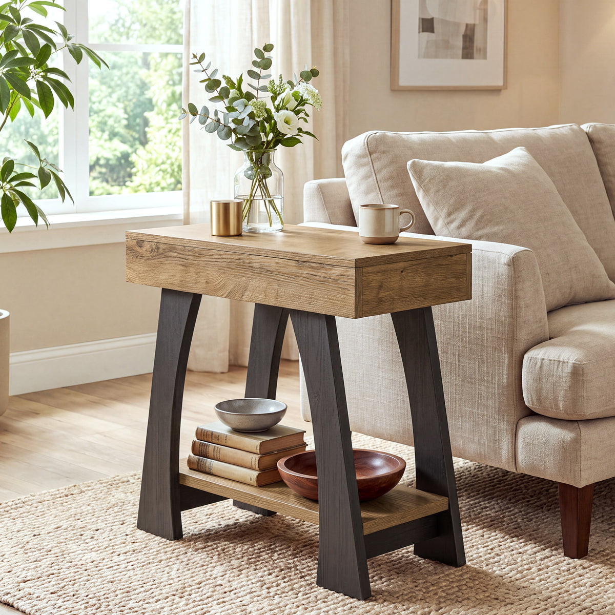 2-Tier Narrow Side Table, Slim End Table for Small Spaces, Living Room