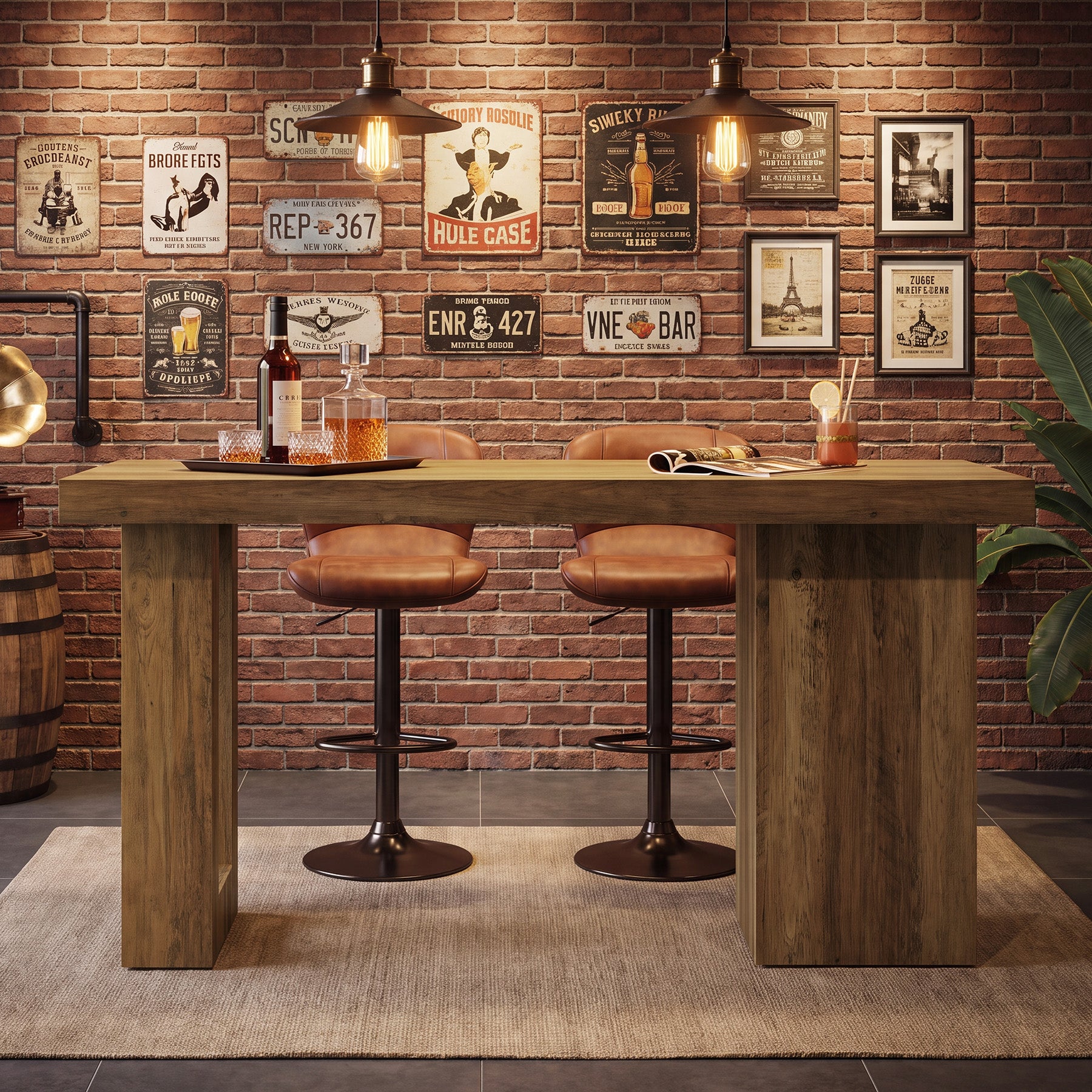 63" Bar Table with Storage Cabinet, Counter Height Pub Table Bar Unit for Dining Room, Bistro