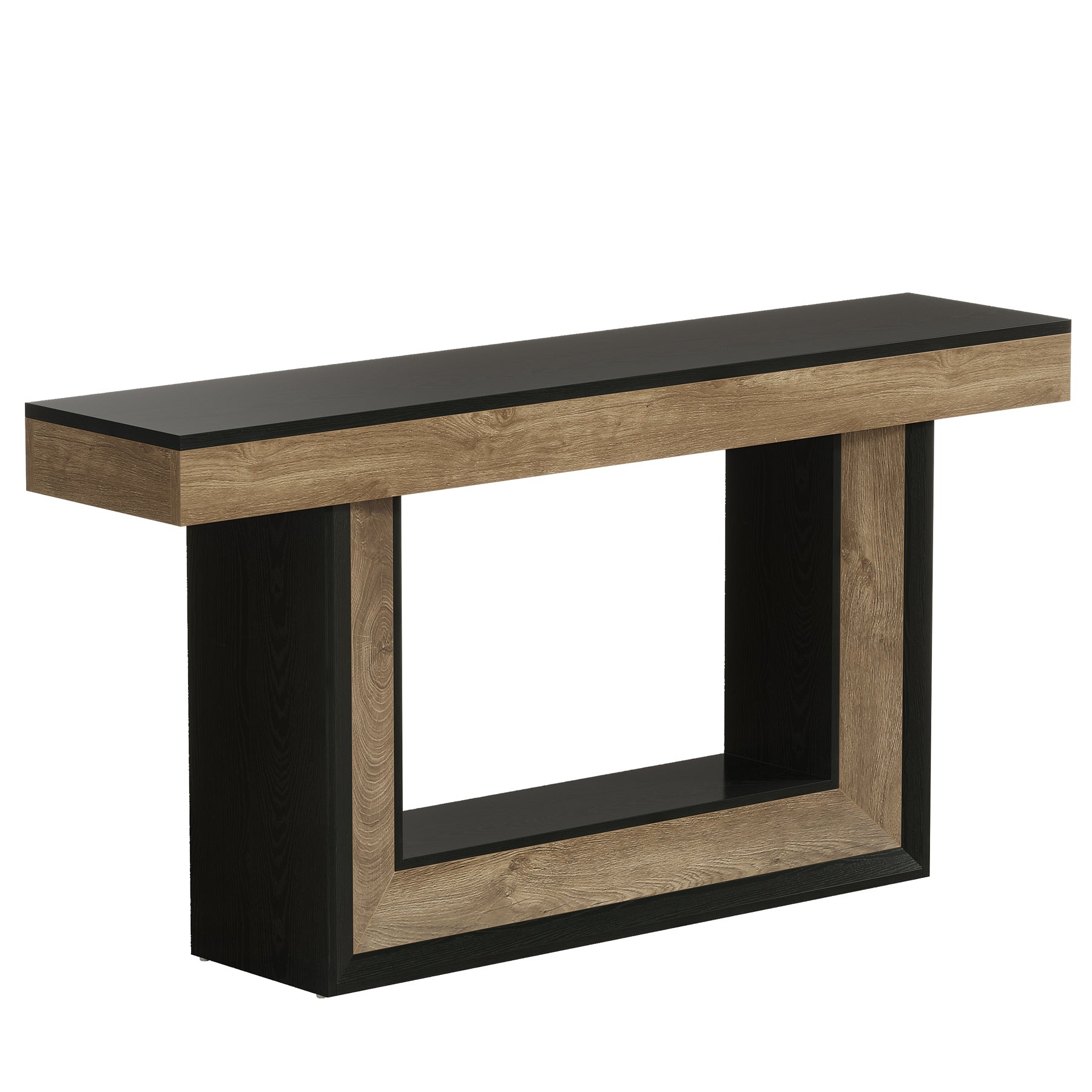 63" Console Table with U-Shaped Base, 2-Tier Narrow Sofa Table for Entryway
