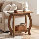 2-Tier Solid Wood End Table, Narrow Side Table with Shelf & Curved Legs for Small Spaces 3