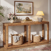 70.9" Solid Wood Console Table, 2-Tier Farmhouse Entryway Sofa Table Behind Couch 3